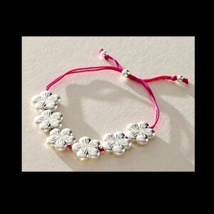 North Star Slide Style Bracelet from Free People, Silver Tone Flowers, Pink Cord